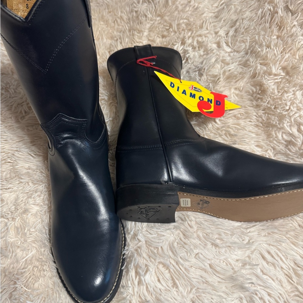 Justin Boots Navy Leather Men's Boots - Picture 2 of 8